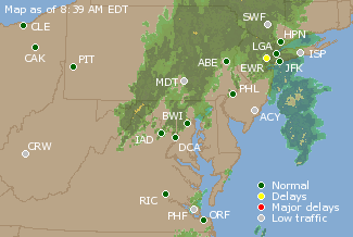 Mid-Atlantic U.S. Airport Delays Map