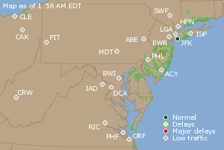 Mid-Atlantic U.S. Airport Delays Map