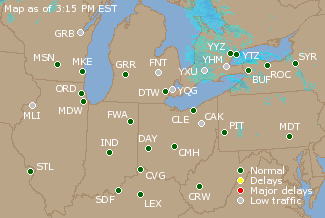 Great Lakes U.S. Airport Delays Map