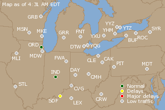 Great Lakes U.S. Airport Delays Map