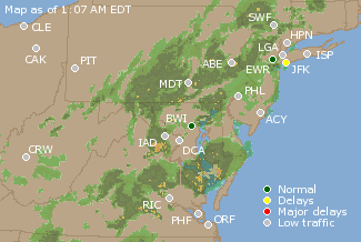 Mid-Atlantic U.S. Airport Delays Map