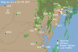 Mid-Atlantic U.S. Airport Delays Map
