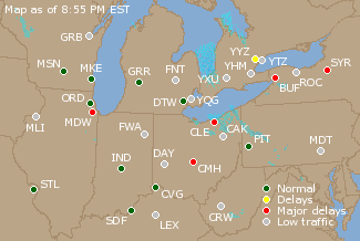 Great Lakes U.S. Airport Delays Map