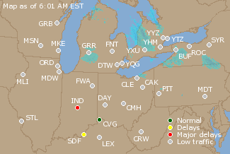 Great Lakes U.S. Airport Delays Map