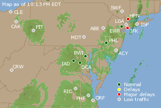 Mid-Atlantic U.S. Airport Delays Map