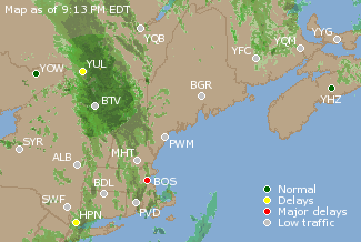 Eastern Canada Airport Delays Map