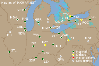 Great Lakes U.S. Airport Delays Map