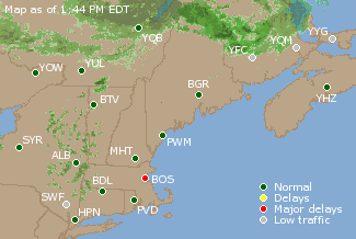 Eastern Canada Airport Delays Map