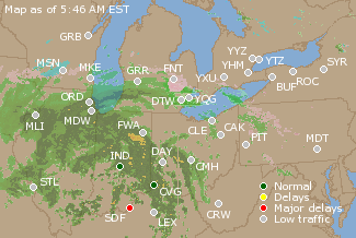 Great Lakes U.S. Airport Delays Map