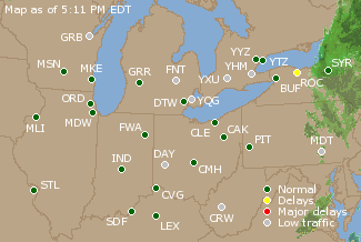 Great Lakes U.S. Airport Delays Map