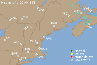 Eastern Canada Airport Delays Map