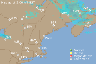 Eastern Canada Airport Delays Map