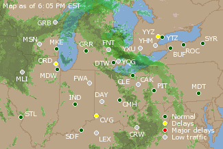 Great Lakes U.S. Airport Delays Map