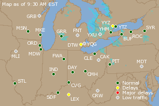 Great Lakes U.S. Airport Delays Map