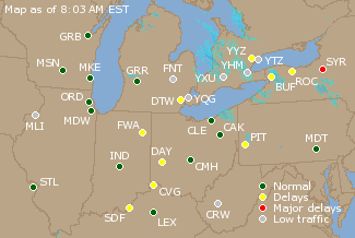 Great Lakes U.S. Airport Delays Map