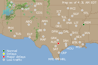 Southern-Central U.S. Airport Delays Map