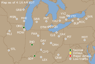 Great Lakes U.S. Airport Delays Map