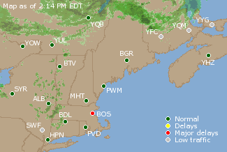 Eastern Canada Airport Delays Map
