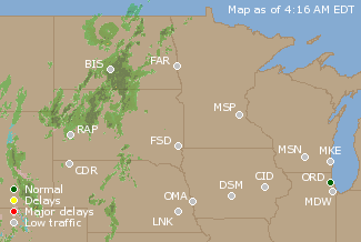 Northern U.S. Airport Delays Map