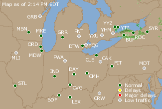 Great Lakes U.S. Airport Delays Map