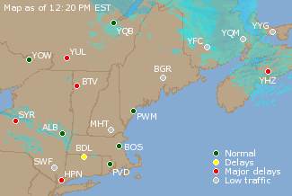 Eastern Canada Airport Delays Map