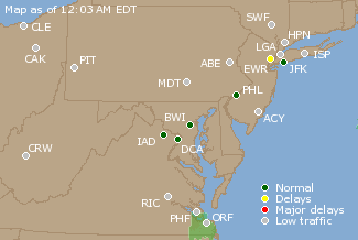 Mid-Atlantic U.S. Airport Delays Map