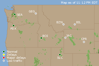 Northwest U.S. Airport Delays Map