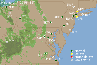 Mid-Atlantic U.S. Airport Delays Map