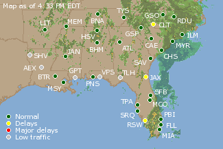 Southeast U.S. Airport Delays Map