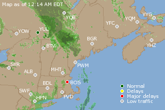 Eastern Canada Airport Delays Map