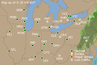 Great Lakes U.S. Airport Delays Map