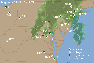 Mid-Atlantic U.S. Airport Delays Map