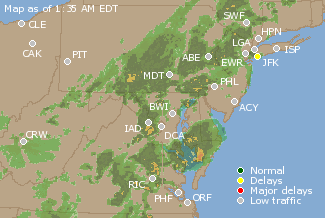 Mid-Atlantic U.S. Airport Delays Map