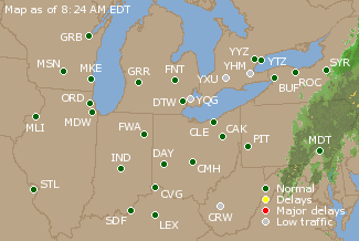 Great Lakes U.S. Airport Delays Map