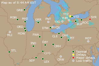 Great Lakes U.S. Airport Delays Map