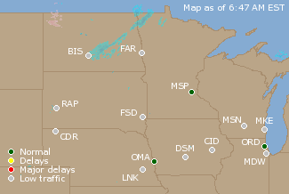 Northern U.S. Airport Delays Map