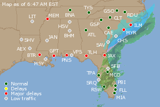 Southeast U.S. Airport Delays Map