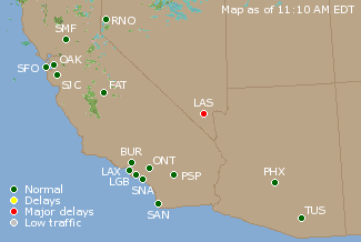 Southwest U.S. Airport Delays Map