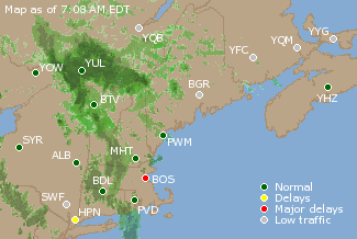 Eastern Canada Airport Delays Map