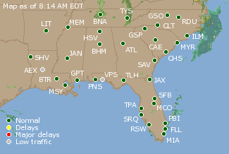 Southeast U.S. Airport Delays Map