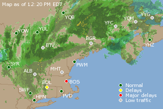 Eastern Canada Airport Delays Map
