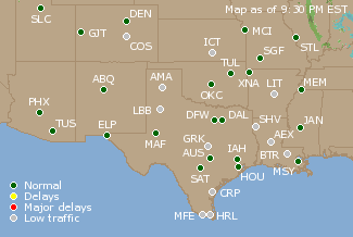 Southern-Central U.S. Airport Delays Map