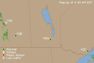 Central Canada Airport Delays Map