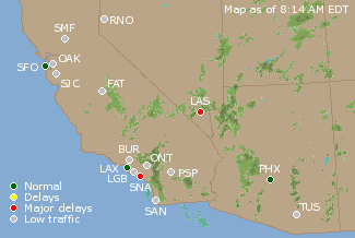 Southwest U.S. Airport Delays Map