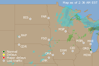 Northern U.S. Airport Delays Map