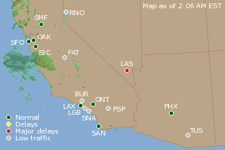 Southwest U.S. Airport Delays Map