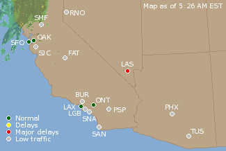 Southwest U.S. Airport Delays Map