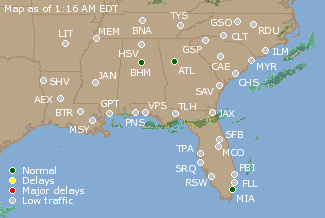 Southeast U.S. Airport Delays Map