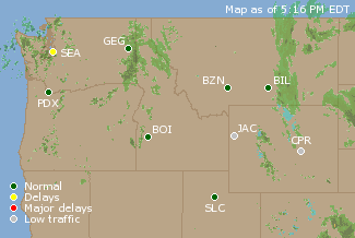 Northwest U.S. Airport Delays Map
