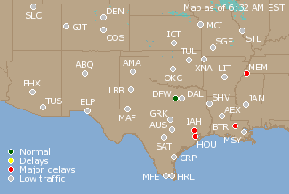 Southern-Central U.S. Airport Delays Map